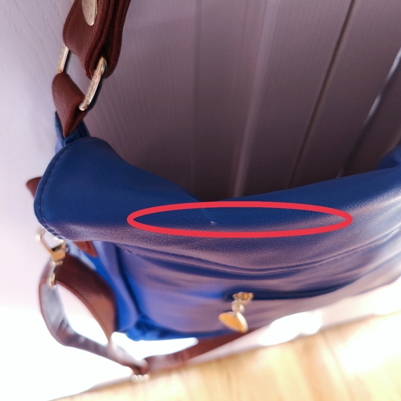 Sapphire Blue Double Buckled Satchel with Shoulder Straps - Picture 12 of 16